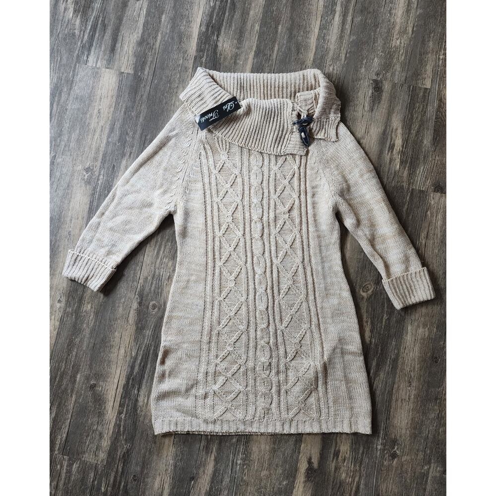 NEW! Les Tricots Almond Beige Knit Cowl Neck Long Sleeve Sweater Dress Size L